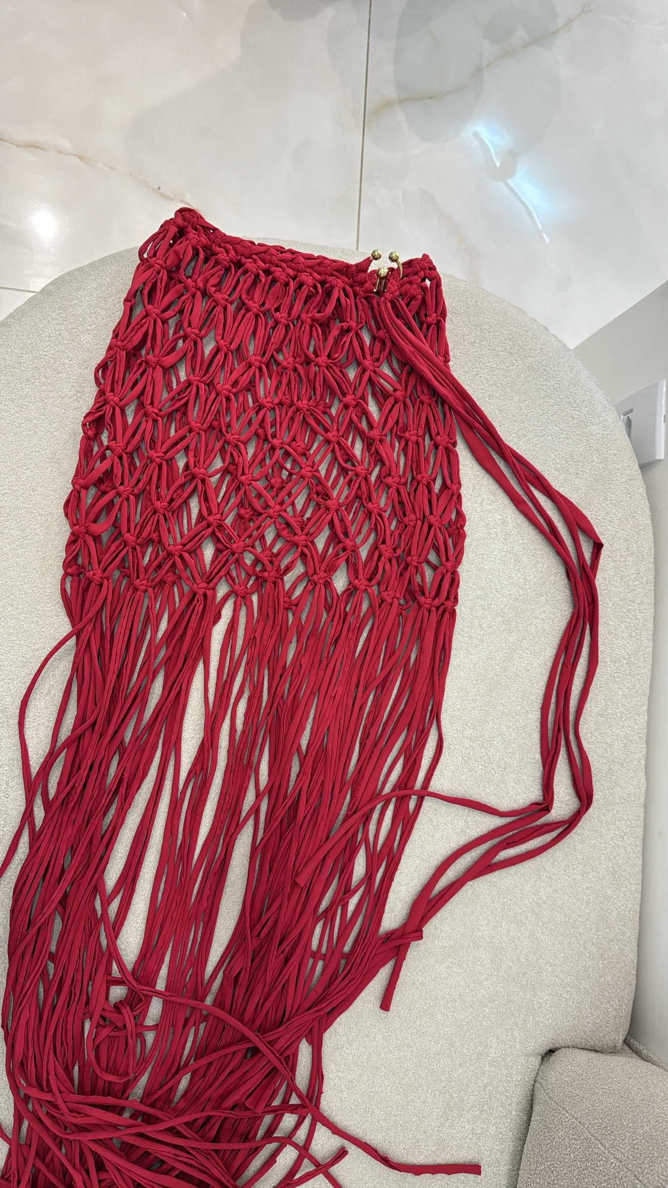 Saia Macramê Argola Vermelho